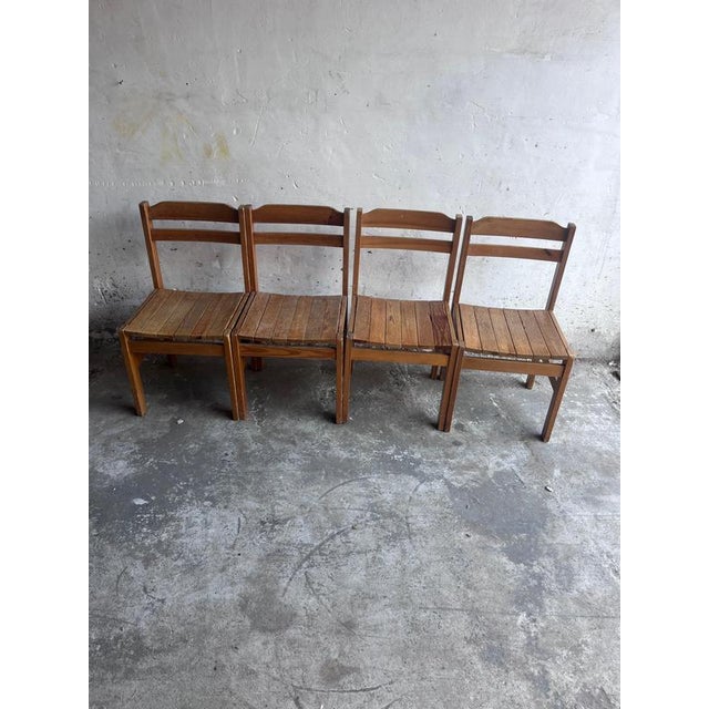 Rustic Wood Dining Chairs, Europe, 1970s, Set of 4 For Sale - Image 6 of 7