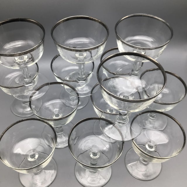 1970s French Platinum Rim Crystal Champagne/Sherbet Glasses-Set of 11 For Sale - Image 5 of 13