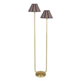 Polly Double Arm FloorLamp, Natural Brass with Umber Scalloped Shade For Sale
