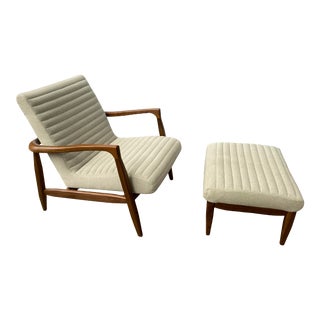 Room and Board Solid Walnut Lounge Chair and Ottoman For Sale