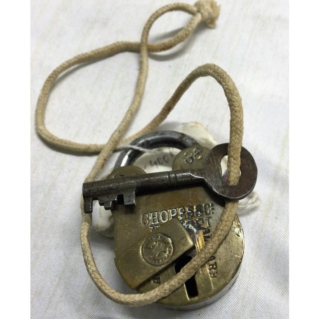 Antique Brass Chopps & Co. Lock With Key For Sale - Image 4 of 6