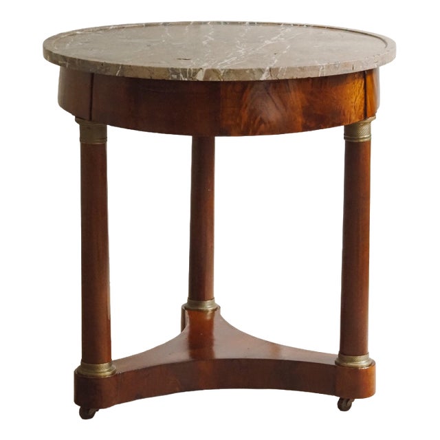 French Empire Pedestal Table with Marble Top For Sale