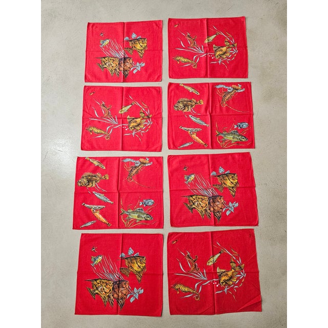 1970s Vintage Marine Print Cotton Tablecloth and Napkins from Lintala, 1970s, Set of 9 For Sale - Image 5 of 11