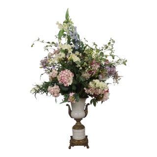 Bronze & Porcelain Urn Floral Centerpiece For Sale