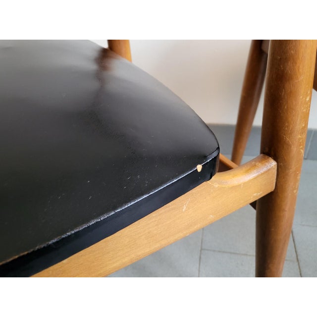 Vintage Scandinavian Chairs in Beech and Black Skai, 1960s, Set of 4 For Sale - Image 9 of 17