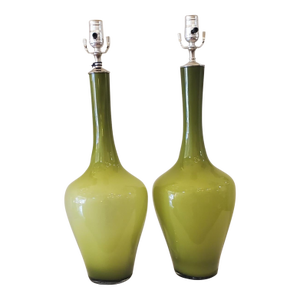 1990s Green Glass Table Lamps