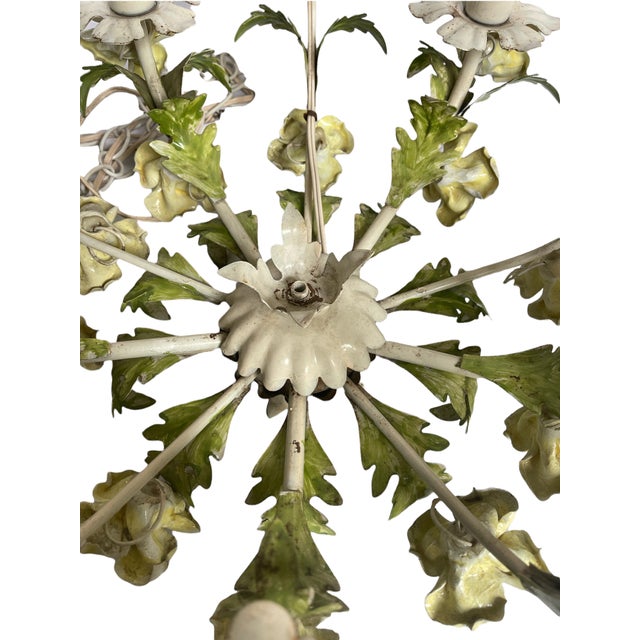 Mid 20th Century Mid Century Italian Tole Floral Chandelier For Sale - Image 5 of 8