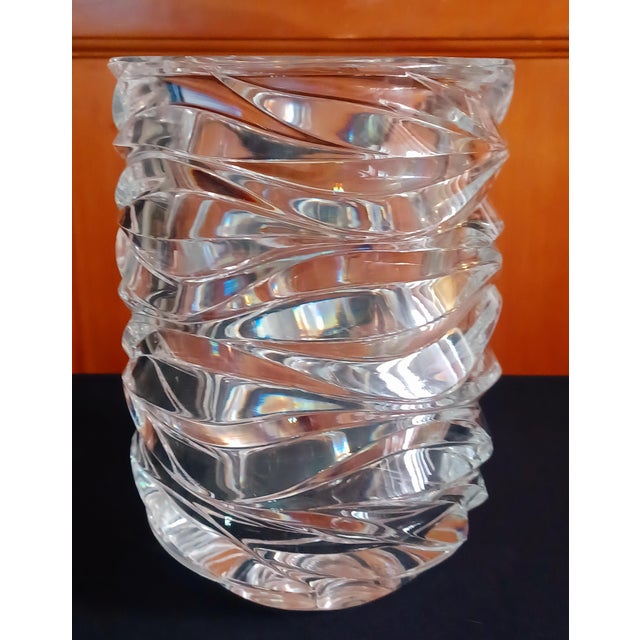 Contemporary Vintage 1996 Tiffany & Co Emil Brost Mouthblown Hand Cut Waves Crystal Vase 8" For Sale - Image 3 of 13