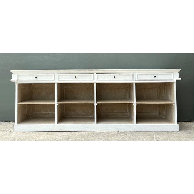 Vintage Architectural Distressed Wood Display Counter For Sale In West Palm - Image 6 of 13