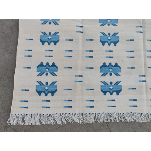 Light Yellow Cotton Vegetable Dyed Handmade Butterfly Pattern Flatweave Rug Dhurrie - 8'x10' For Sale - Image 8 of 11