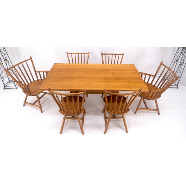 Late 20th Century Very Fine All Pegged Joints Solid Oak Dining Chairs Table Set MINT For Sale - Image 14 of 18
