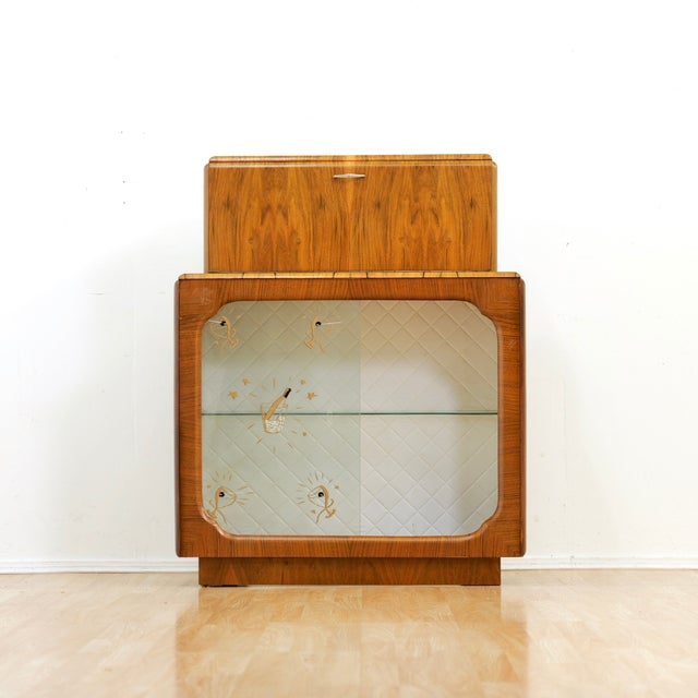 1950s English Walnut Liquor Cabinet Home Dry Bar For Sale - Image 9 of 12