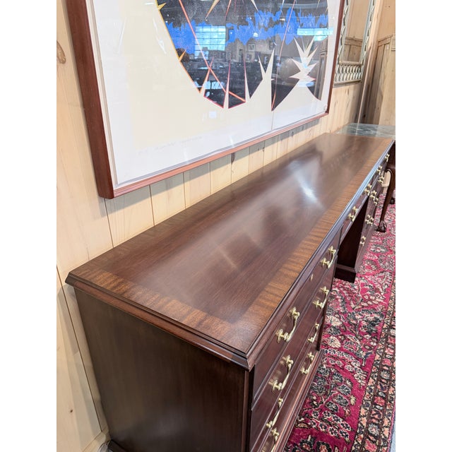 Traditional Henkel Harris Mahogany Double Pedestal Executive Desk For Sale - Image 3 of 12