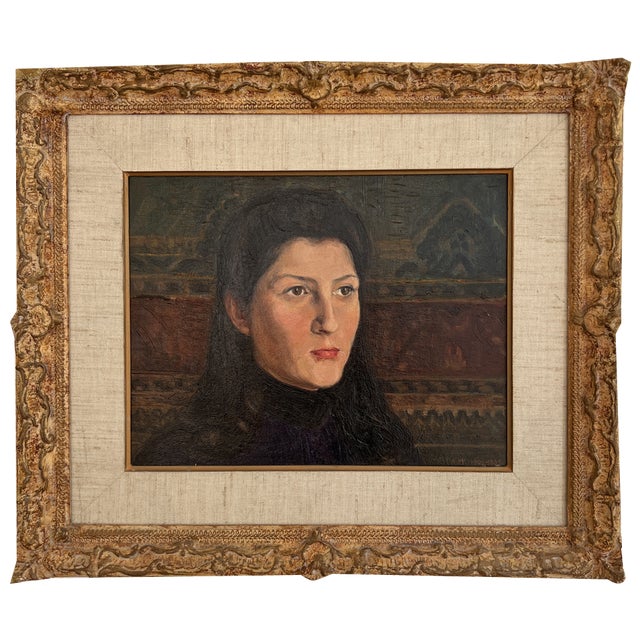 Charles Alexandre Mairet, Portrait de jeune femme, Oil on Cardboard, Framed For Sale