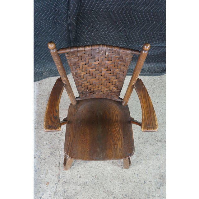 1930s 3 Vintage Old Hickory Arts & Crafts Mission Rustic Oak Lodge Paddle Arm Chairs For Sale - Image 5 of 18