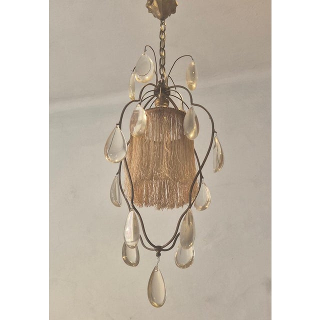 Brown Swedish Pendant in Gilt Bronze and Fringe by Herman Bergman, 1920s For Sale - Image 8 of 9