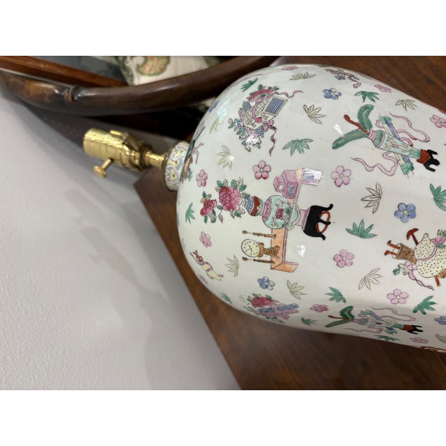 1970s Large Precious Objects Chinese Export Lamp Famille Rose For Sale - Image 4 of 7
