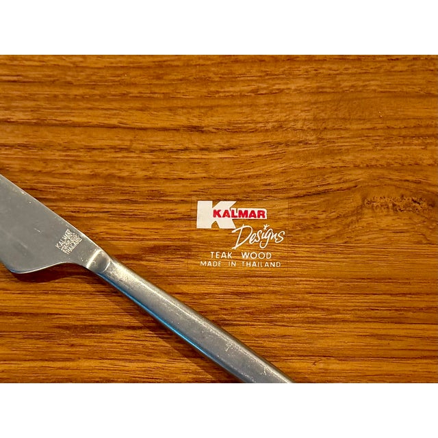 Vintage Mid-Century Modern Kalmar Designs Teak Cheese Board & Serving Tray With Original Stainless Knife For Sale - Image 9 of 9