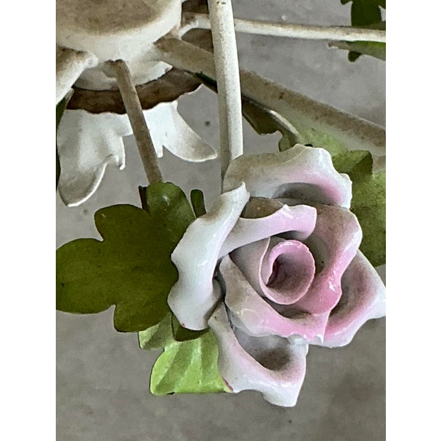 Vintage Regency Tole Roses Chandelier For Sale - Image 4 of 8