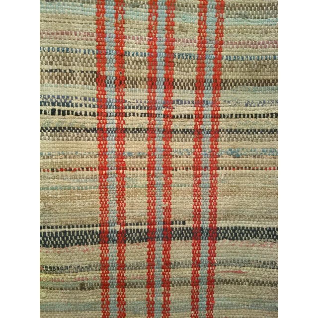 Gray Vintage American Rag Runner, Hand-Woven Wool & Cotton, Ivory & Red Stripe Pattern, 3x13 For Sale - Image 8 of 14