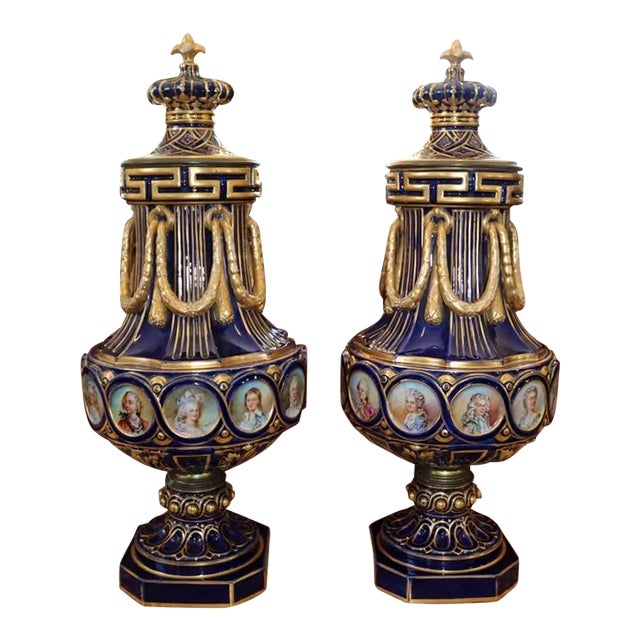 ​Pair of 19th Century Sevres Style Vases After the Sevres Vase Grec a Ornements For Sale