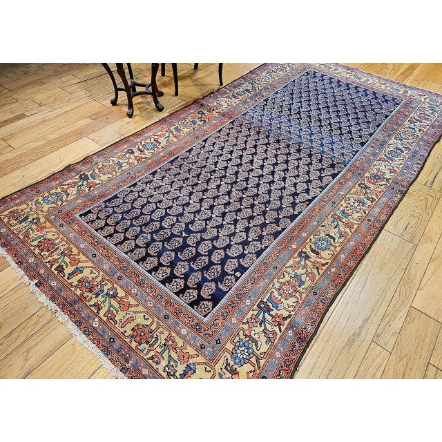 Antique Malayer Gallery Rug, Hand-Knotted Wool, Paisley Pattern, 6x11, Navy & Saffron Yellow For Sale - Image 12 of 18