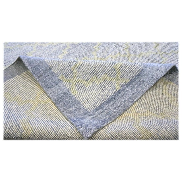 Nepalese Modern Wool & Silk 9X12 Blue & Tan Handmade Area Rug #1143596 For Sale In Houston - Image 6 of 6