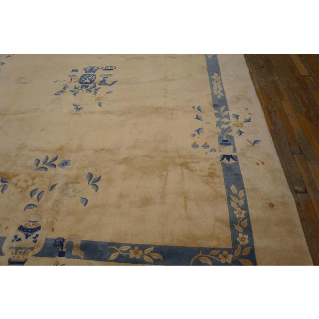 1980s Beige Floral Open Field Large Scale Vintage Chinese Peking Knotted Rug For Sale - Image 11 of 12