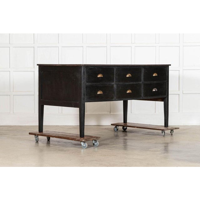 Circa 1890 19thC Ebonised English Pine Work Table / Kitchen Island W176.5 x D91 x H91 cm Weight 58Kg