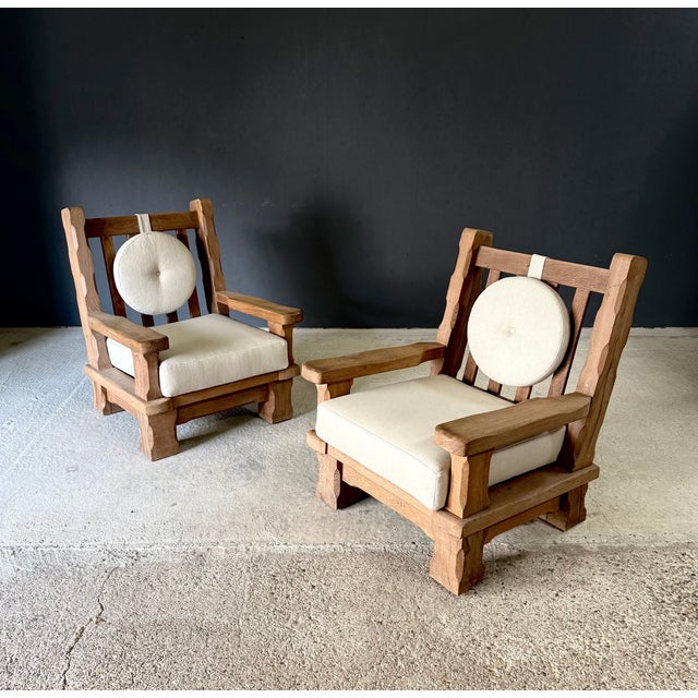 Brutalist Oak Lounge Chairs, Belgium, 1960s, Set of 2 For Sale - Image 6 of 18