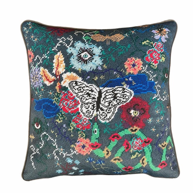 Contemporary Velvet "Nightswimming" Original Feather Down Pillow, Custom For Sale - Image 3 of 7