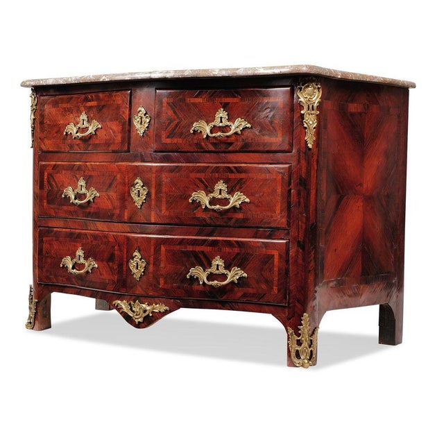 Baroque chest of drawers, southwest Germany around 1740/50, rosewood on oak, original marble top (!), fine bronze fittings...