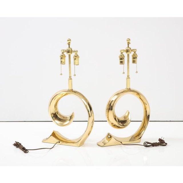Pair of Polished Brass Pierre Cardin Logo Lamps by Erwin Lambeth For Sale - Image 9 of 10