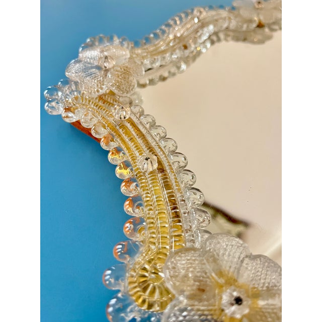 Vintage Hollywood Regency Floral Murano Glass Wall Mirror, Italy, 1970s For Sale - Image 11 of 13