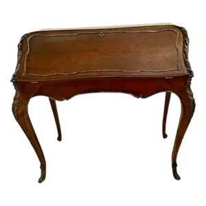 Antique French Bureau Desk 19th Century Extensive Ormolu Inlays Original Patina