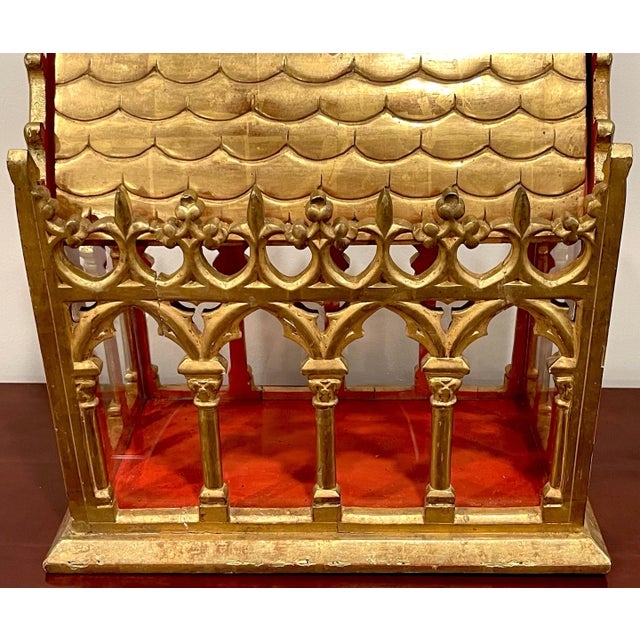 Wood 19th Century French Gothic Cathedral Giltwood & Glass Reliquary / Vitrine For Sale - Image 7 of 12