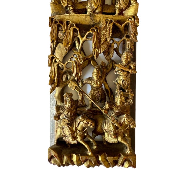 Gold Antique Chinese Gilt-Wood High-Relief Carved Wall Panel For Sale - Image 8 of 11