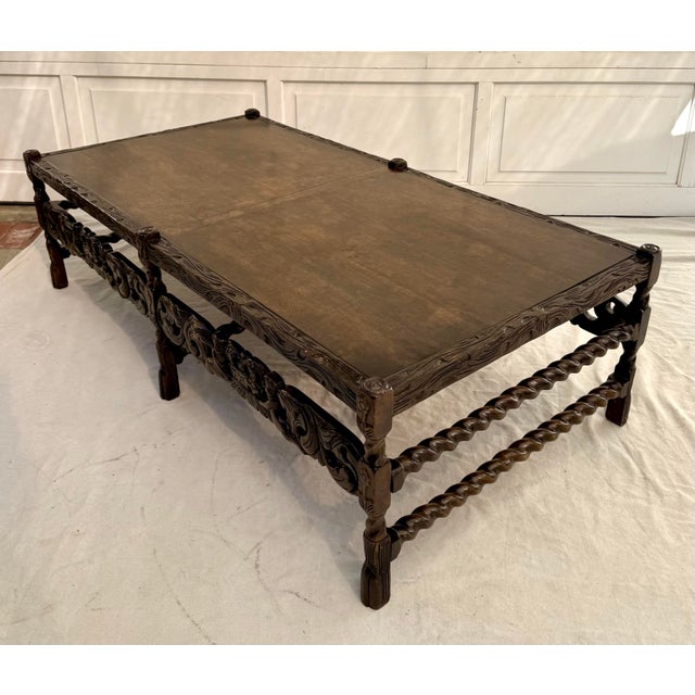 Coffee English Carolean Revival Style Carved Wood Coffee Table With Cherubs & Crown Motif For Sale - Image 8 of 15