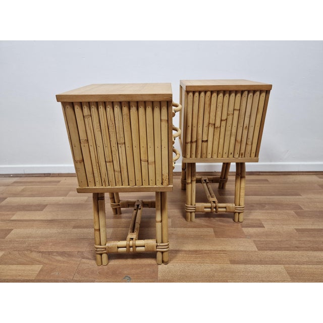 Light Yellow Vintage Bedside Tables in Bamboo and Oak, 1980s, Set of 2 For Sale - Image 8 of 16