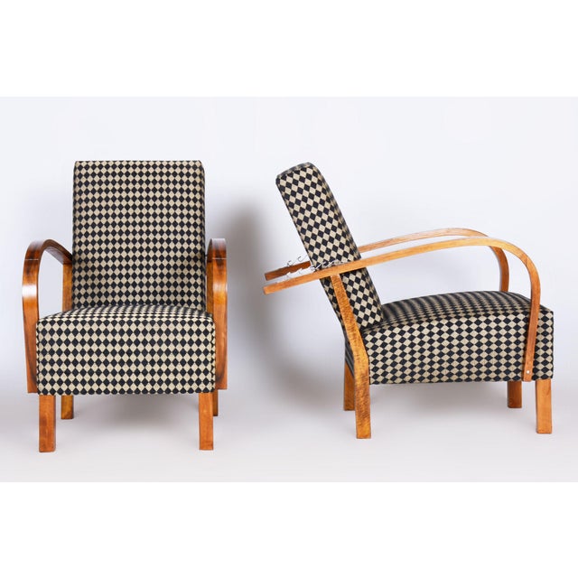 Art Deco Walnut Reclining Chairs, Czechia, 1930s, Set of 2 For Sale - Image 4 of 9