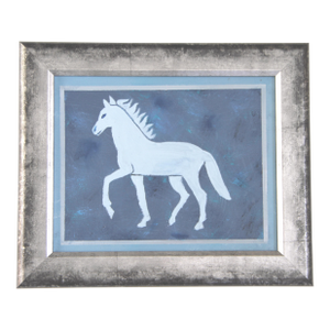 Horse Minimalsim Folk Art American Abstract Blue Gray With Border Original Oil Painting by Cleo Plowden