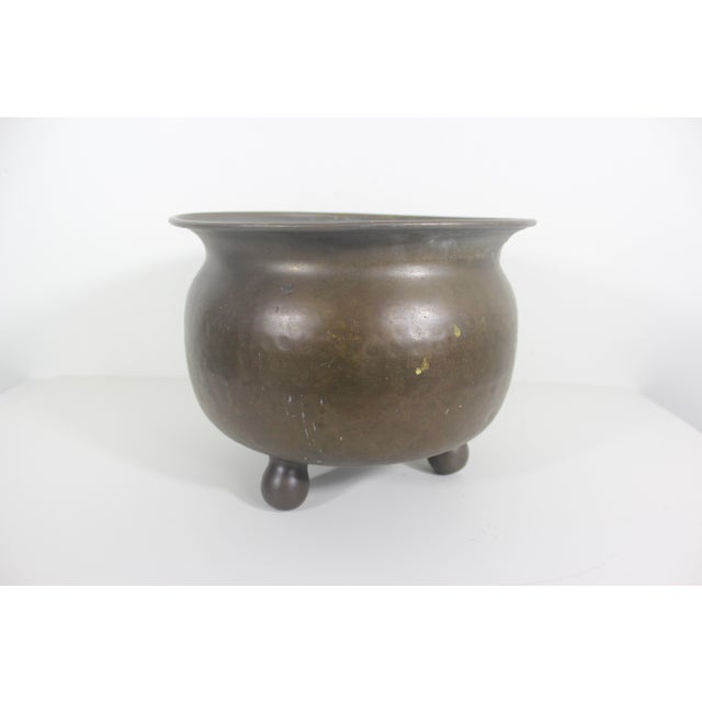 Metal Footed Hammered Brass Planter Mid Century Modern For Sale - Image 7 of 12
