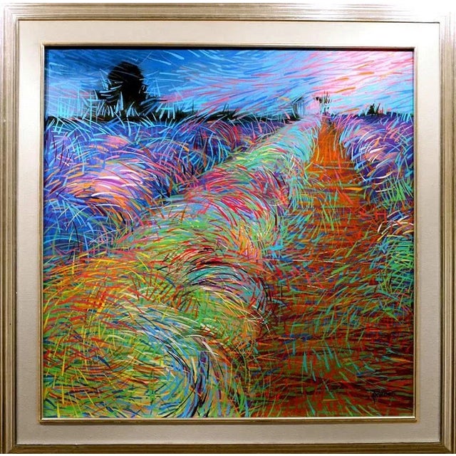 Lavender "Lavender Fields" Framed Acrylic Painting by Egyptian Artist M.Khedr For Sale - Image 8 of 8