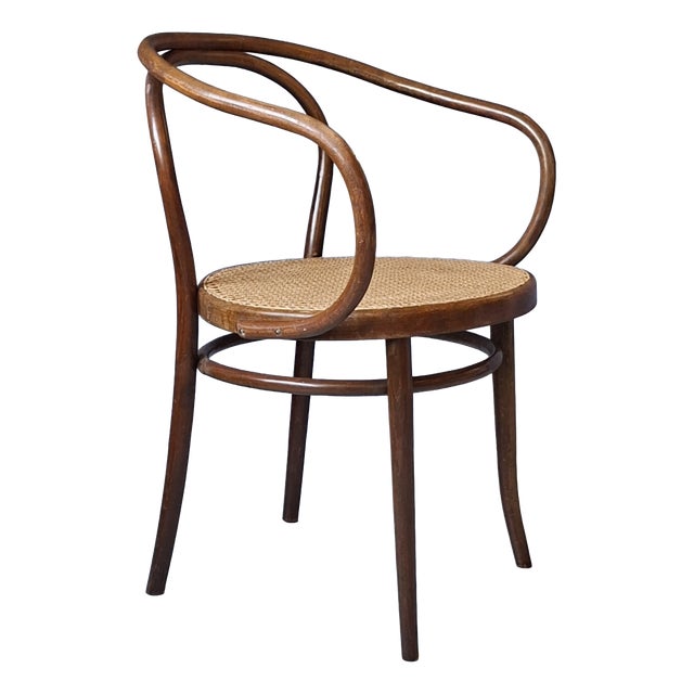 No. 209 Armchair in Brown Bentwood and Rattan from Ligna, 1970s For Sale