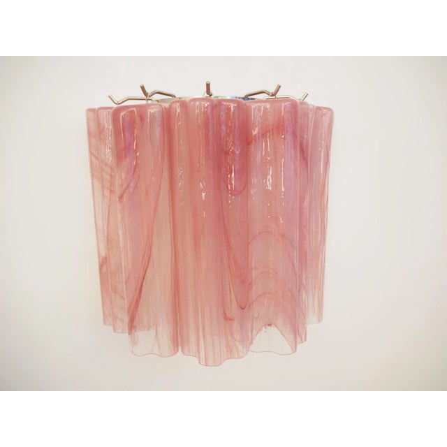Mid-Century Modern Pair of Murano Glass Tube Wall Sconces 5 Pink Alabaster Glass Tube For Sale - Image 3 of 9