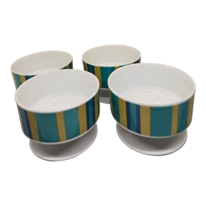 Vintage Regimental Stripe Footed Bowls Custard Cups Dessert Mid Century McM, Set of Four