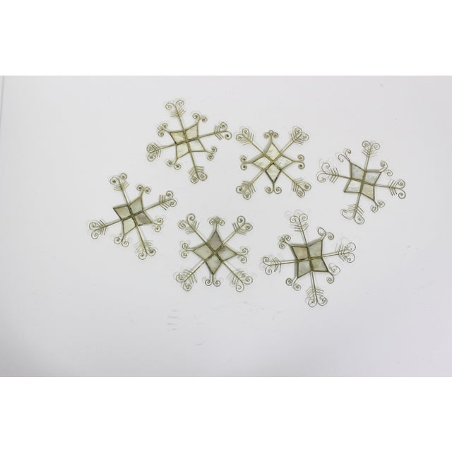 Vintage Capiz Shell and Gold Wire Snowflake Christmas Ornaments, Set of 6 For Sale - Image 4 of 10
