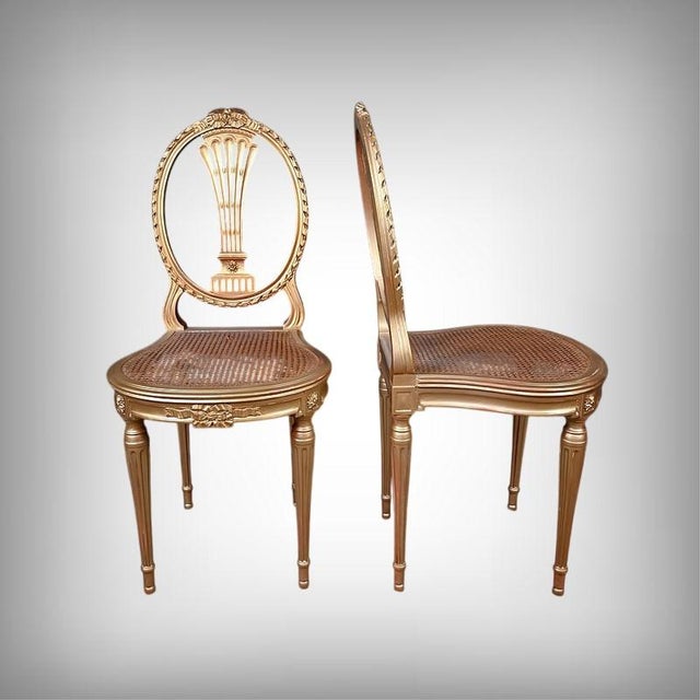 These chairs embody the timeless elegance of the Louis XVI style, enhanced by refined gilding. Their delicately carved...