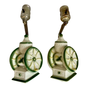 Pair of Ceramic Coffee Grinder Plug-In Wall Lamp Sconces
