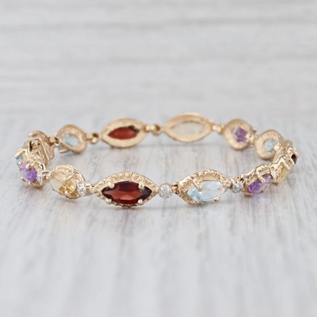 Metal 7.96ctw Gemstone Tennis Bracelet 14k Gold Topaz Amethyst Citrine Garnet Diamond For Sale - Image 7 of 8